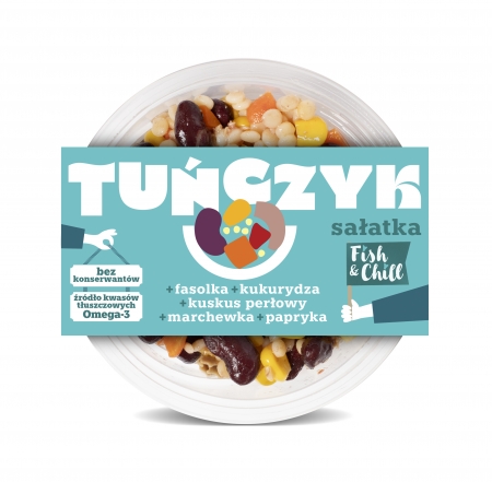 Tuńczyk sałatka z fasolą i kuskusem perłowym 